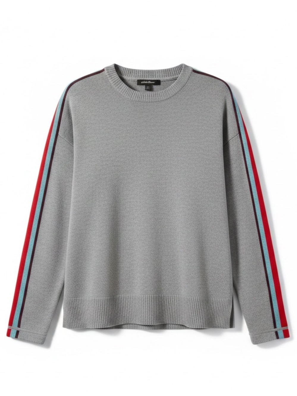 Eddie Bauer Gray Crewneck Sweater Collegiate Sporty Stripe Sleeve